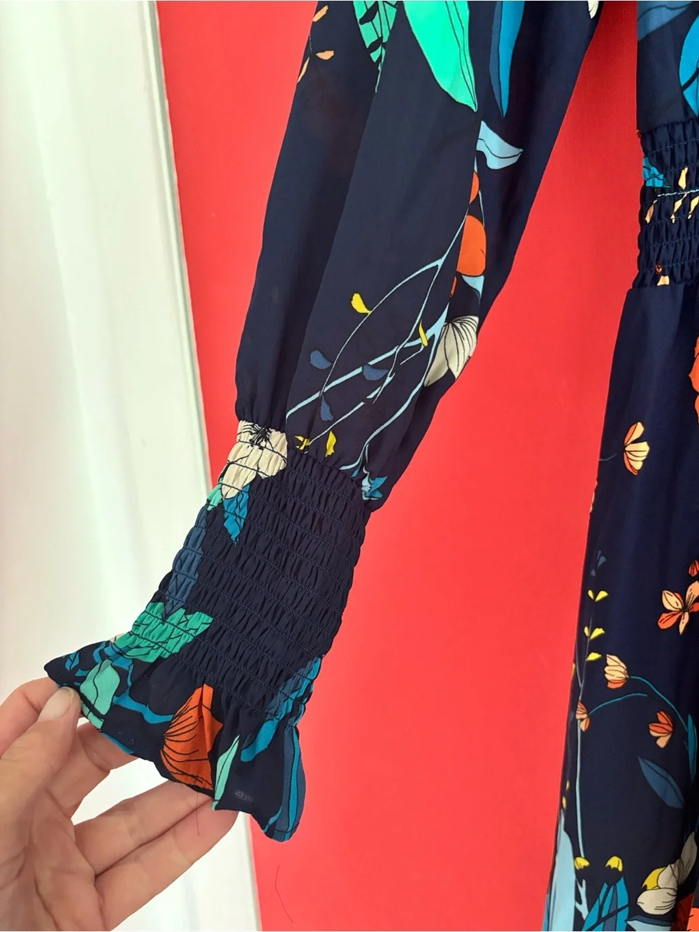 Nanette Lepore Navy Floral Maxi Dress with Teal & Orange Accents